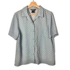 Koret Light Blue White Polka Dot Short Sleeve Button Down 12